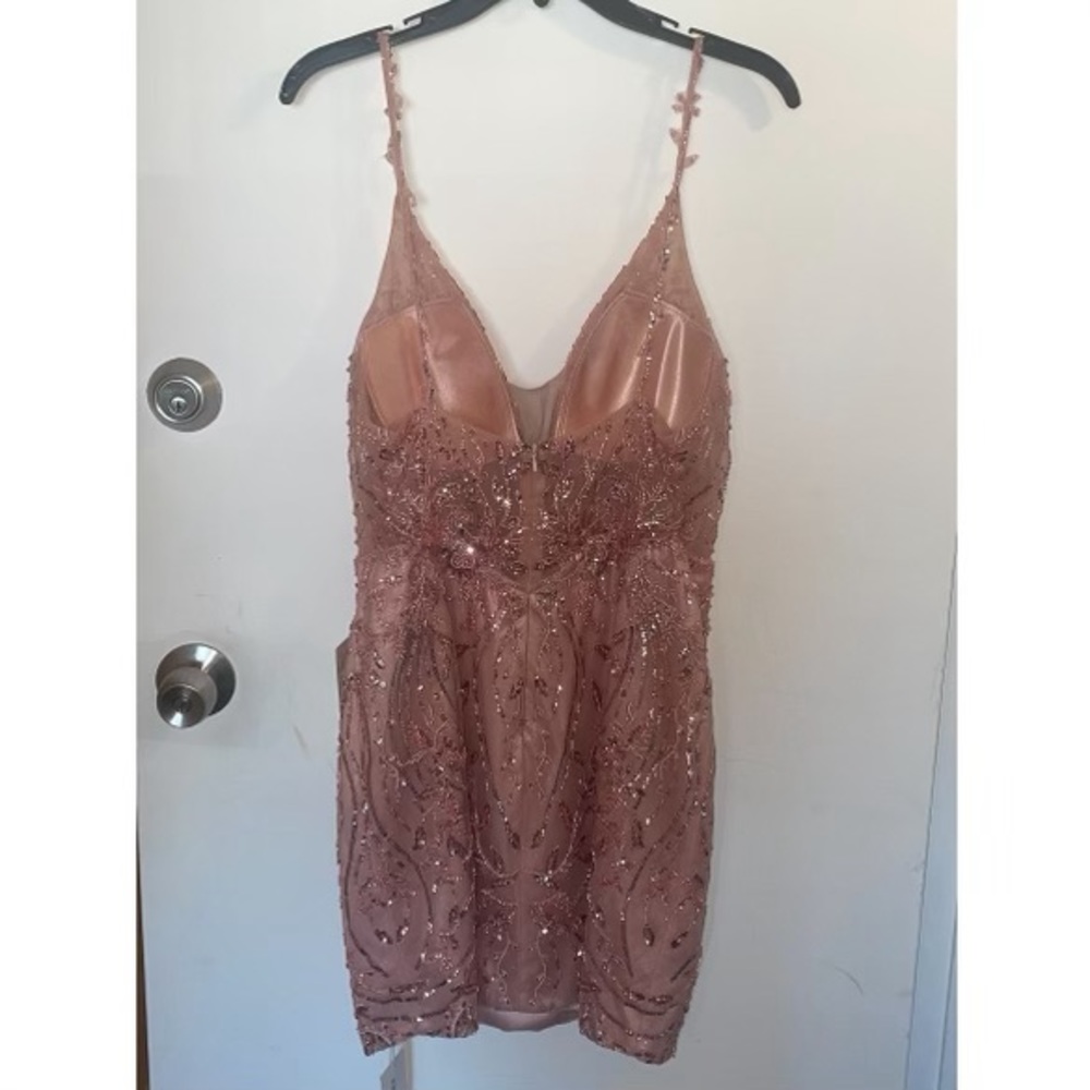 Sequin Sheer-Bodice Deep V-Neck Homecoming Dress - Picture 3 of 7